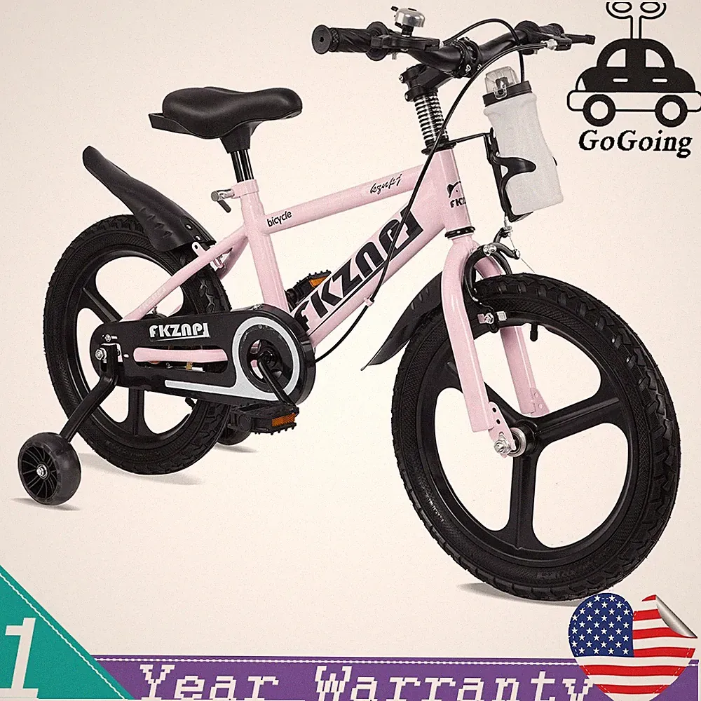 18in Kids Bike Steel Girl & Boys Bicycle with Training Wheels Adjustable Seat