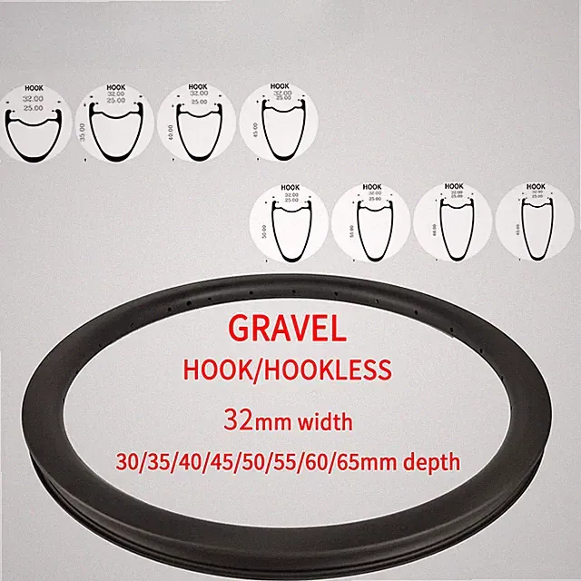 700C Carbon Gravel Road Bike Rim Clincher Tubeless Symmetric Hook Hookless Wheel