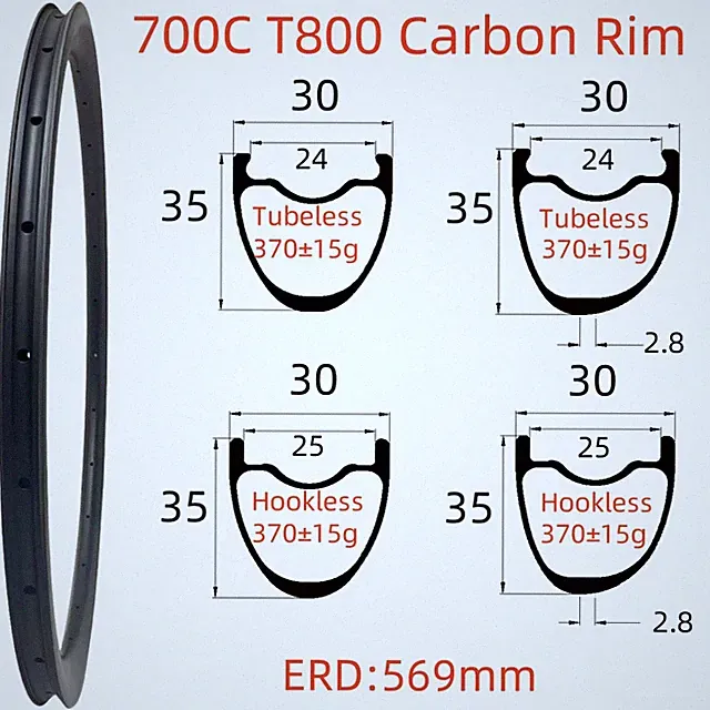 700C Gravel Bike Carbon Rim 30mmx35mm Disc Brake Tubeless Road Bicycle Wheels
