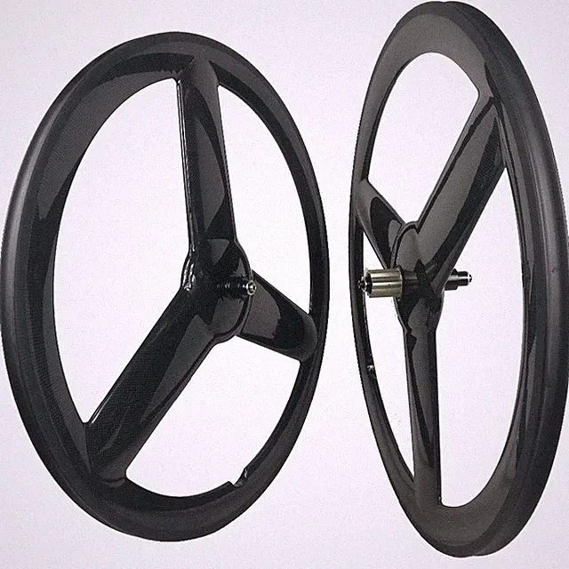 700C Triathlon Training Fixed Gear Road Cycle Carbon Wheelset 3 Spokes Clincher