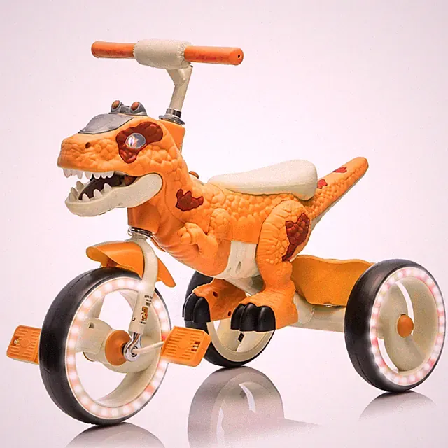 Kids Ride On Tricycle Electric Bike Toys w/ Flash Wheels Basket Music LED,Orange