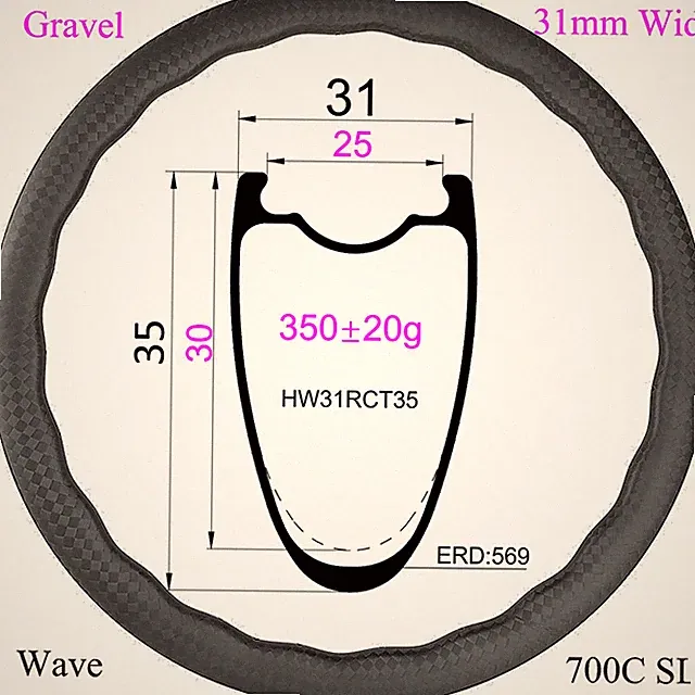 Super Light 700C Gravel Bike Carbon Rim Disc Brake Tubeless Bicycle Wave Wheels